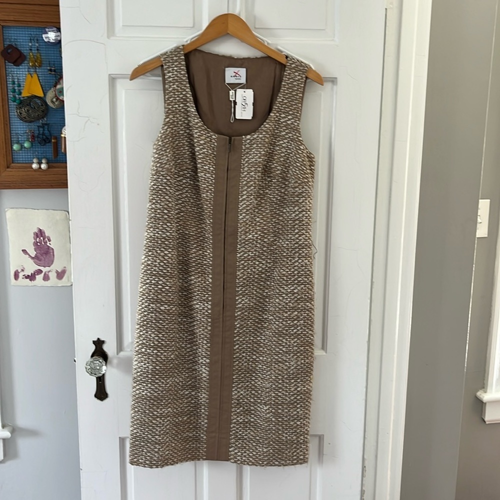 Sleeveless Textured Shift Dress in Taupe by AKRIS